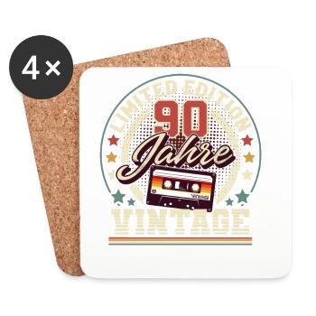 90. Geburtstag Vintage Audiokassette 90 Jahre - Untersetzer (4er-Set) - Weiß - Vorne