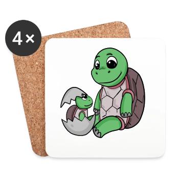 Tortue avec Bébé Tortue - Dessous de verre (lot de 4) - blanc - Devant
