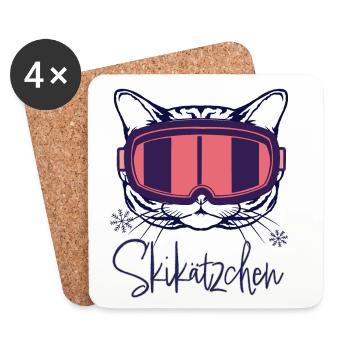 Katze Skifahren Skikätzchen Apres ski Wintersport - Untersetzer (4er-Set) - Weiß - Vorne