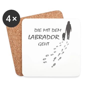 Die mit dem Labrador geht, Hundepfoten Labbi Gassi - Untersetzer (4er-Set) - Weiß - Vorne