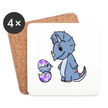 Dinosaures avec bébés dinosaures - Dessous de verre (lot de 4) - blanc - Devant