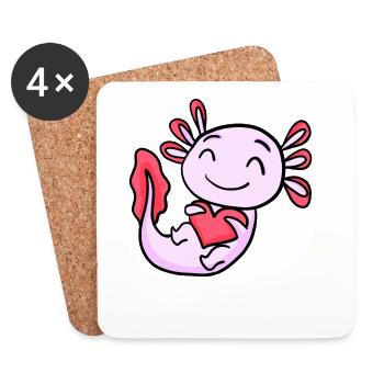 Cœur Axolotl - Dessous de verre (lot de 4) - blanc - Devant