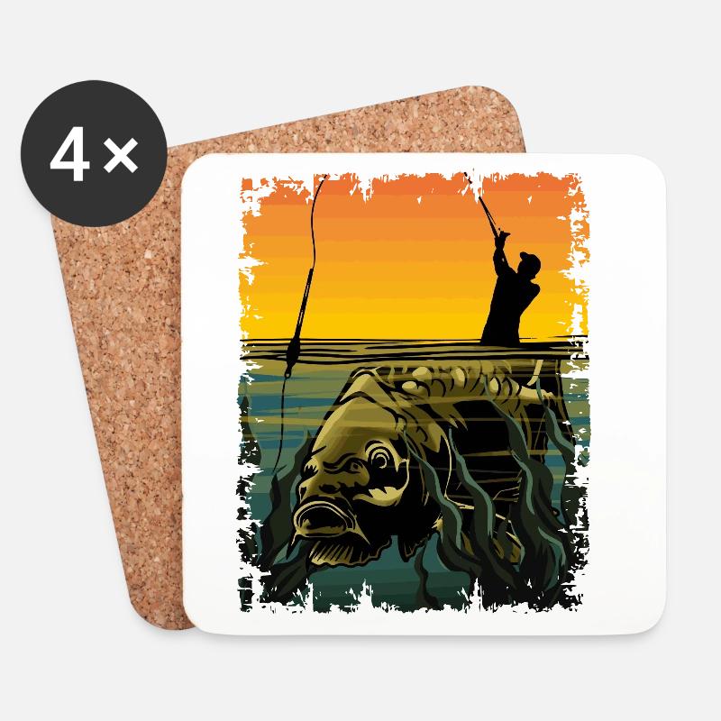 Karpfenfischen-Design Schwimmerfischen Angler Geschenk - Untersetzer (4er-Set) - Weiß