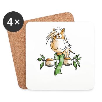 Cheval d’hiver I Motif de cheval Amusant - Dessous de verre (lot de 4) - blanc - Devant