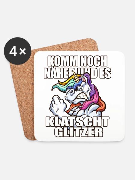 Einhorn komm näher und es klatscht glitzer - Untersetzer (4er-Set) - Weiß