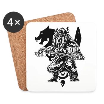 Valhalla - Viking - Viking avec hache - Dessous de verre (lot de 4) - blanc - Devant