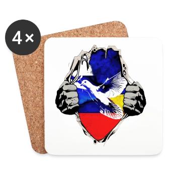 Drapeaux de la Russie de l’Ukraine avec colombe de la paix - Dessous de verre (lot de 4) - blanc - Devant