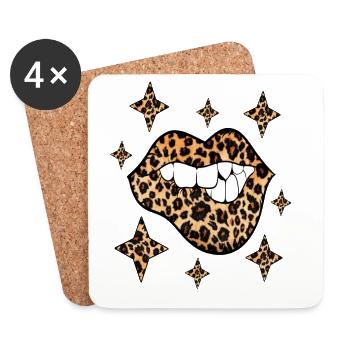 Leoparden Lippen Sexy Kussmund - Untersetzer (4er-Set) - Weiß - Vorne