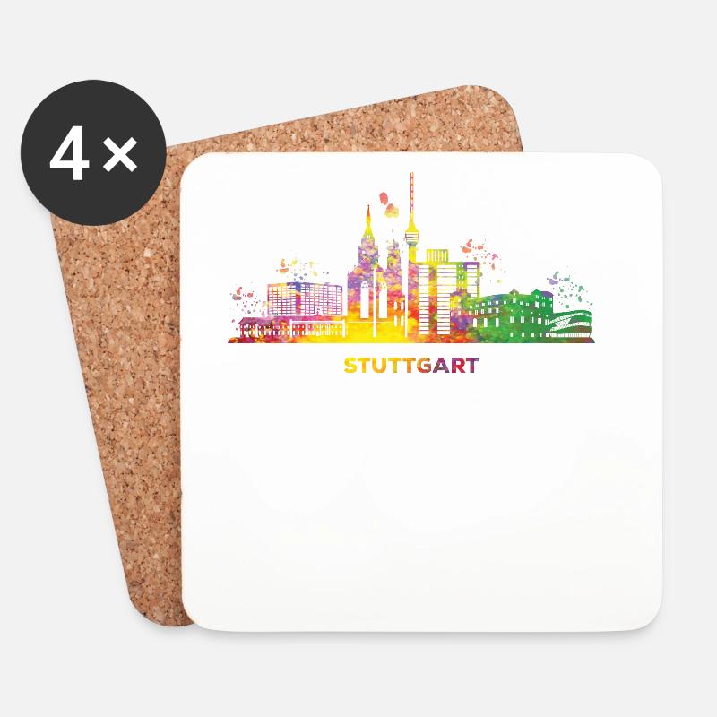 Stuttgart Skyline Bunt Stuttgarter Fernsehturm - Untersetzer (4er-Set) - Weiß