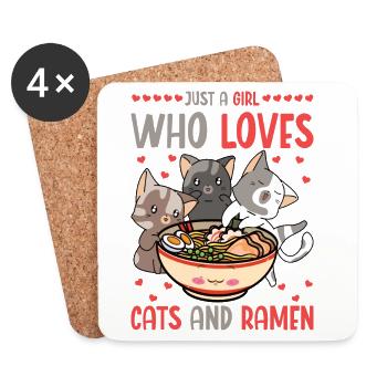 Ramen und Katzen Ramennudeln Nudelsuppe - Untersetzer (4er-Set) - Weiß - Vorne