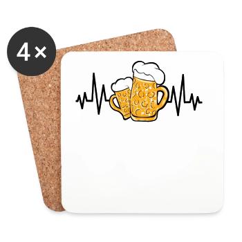 Bierglas mit Herzschlag Bier Puls EKG - Untersetzer (4er-Set) - Weiß - Vorne