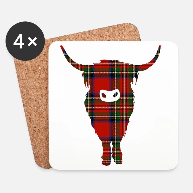 Tartan Highland Coo - Untersetzer (4er-Set) - Weiß