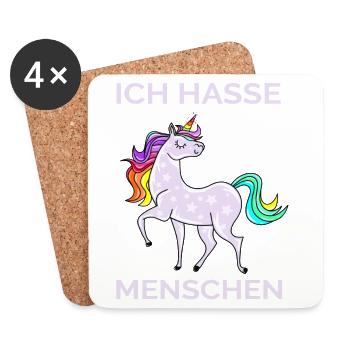 ICH HASSE MENSCHEN EINHORN - Untersetzer (4er-Set) - Weiß - Vorne