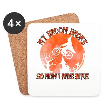 My Broom Is Broken, Now I Ride Bike - Coasters (set of 4) - white - Front