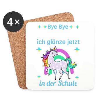 Bye Bye Kindergarten Glitzer Einhorn Einschulung - Untersetzer (4er-Set) - Weiß - Vorne