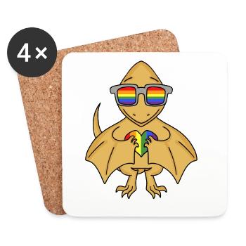 LGBT Tier Dinosaurier Regenbogen Herz - Untersetzer (4er-Set) - Weiß - Vorne