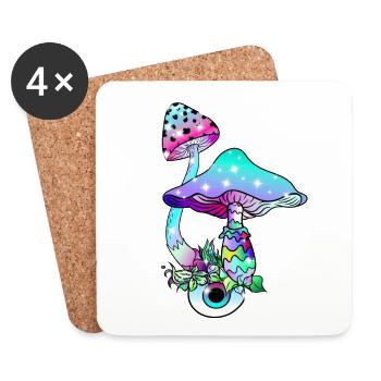 Magic Mushrooms Neon Zauber Pilze Psychedelic - Coasters (set of 4) - white - Front