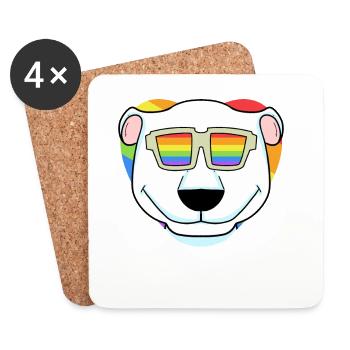 LGBT Tier Eisbär Regenbogen Herz - Untersetzer (4er-Set) - Weiß - Vorne