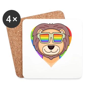 LGBT Tier Löwe Regenbogen Herz - Untersetzer (4er-Set) - Weiß - Vorne