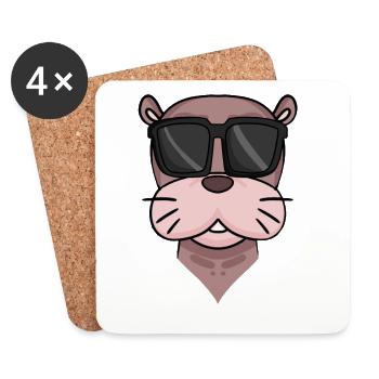 Cool sea lion with sunglasses - Coasters (set of 4) - white - Front