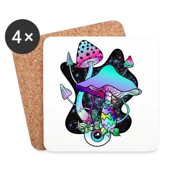 Magic Mushroom Eye Psychedelic Pilzkunst - Untersetzer (4er-Set) - Weiß - Vorne