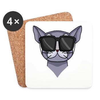Chat British Shorthair avec lunettes de soleil - Dessous de verre (lot de 4) - blanc - Devant