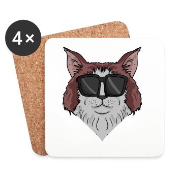 Maine-Coon Cat with Sunglasses - Coasters (set of 4) - white - Front