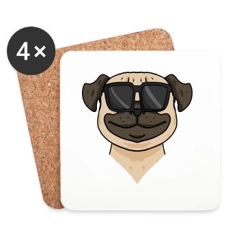 Pug dog with sunglasses - Coasters (set of 4) - white - Front