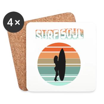 Surferin Silhouette mit Sonnenuntergang - Untersetzer (4er-Set) - Weiß - Vorne