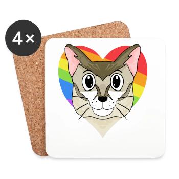 Singapura Katze - Regenbogen Herz - Untersetzer (4er-Set) - Weiß - Vorne