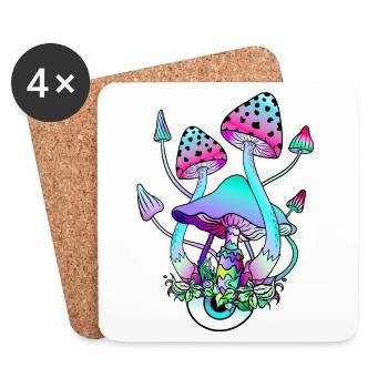 Magic Mushrooms Psychedelische Pilz Augen Kunst - Untersetzer (4er-Set) - Weiß - Vorne