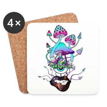 Champignons magiques avec des lèvres sexy champignon visage - Dessous de verre (lot de 4) - blanc - Devant