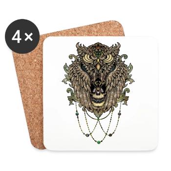 Elegant owl with skull - Coasters (set of 4) - white - Front