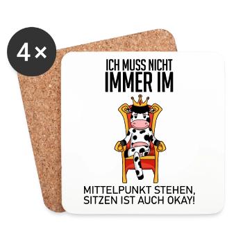 Lustiger Spruch König - im Mittelpunkt stehen - Untersetzer (4er-Set) - Weiß - Vorne