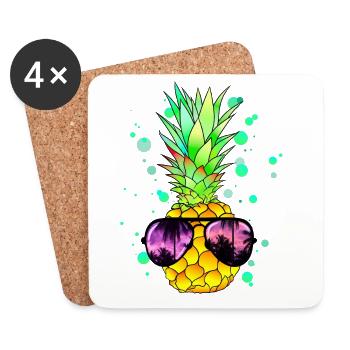 Pineapple with sunglasses tropical cool - Coasters (set of 4) - white - Front