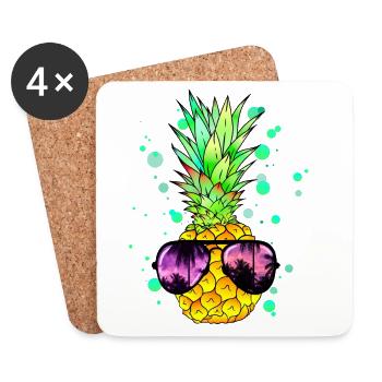 Ananas mit cooler Beach Sonnenbrille - Untersetzer (4er-Set) - Weiß - Vorne