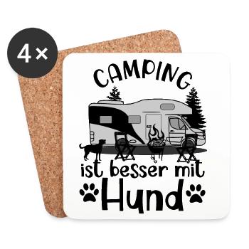Camping ist besser mit Hund Hundeliebhaber Urlaub - Untersetzer (4er-Set) - Weiß - Vorne