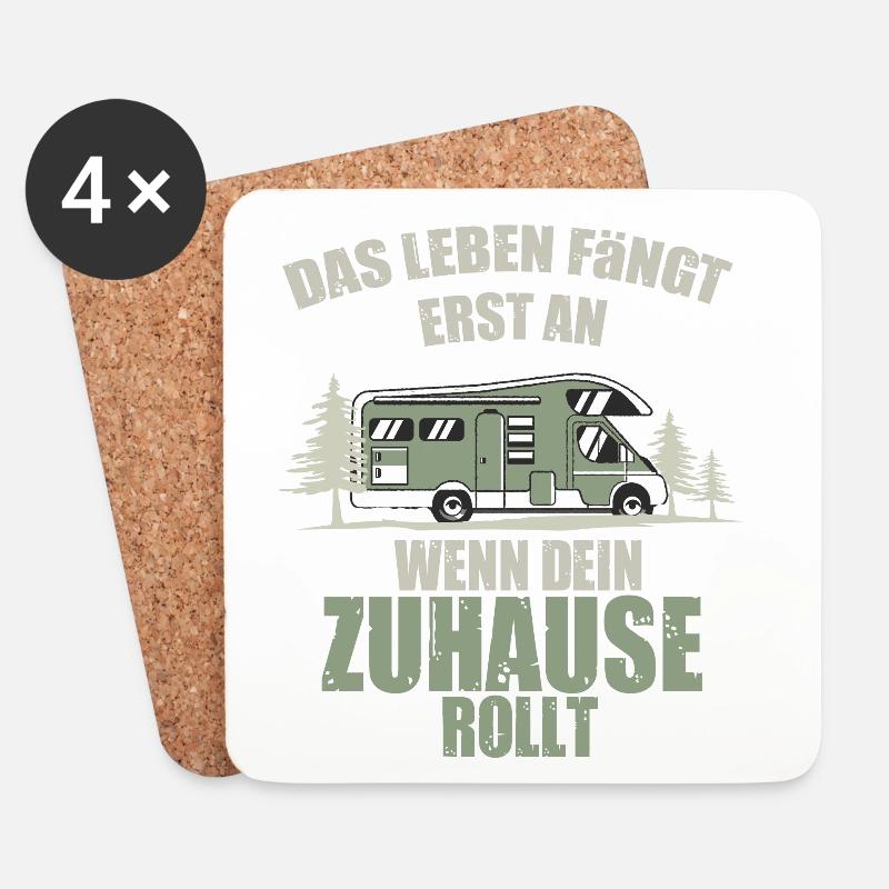 Leben fängt an, wenn Zuhause rollt - Untersetzer (4er-Set) - Weiß