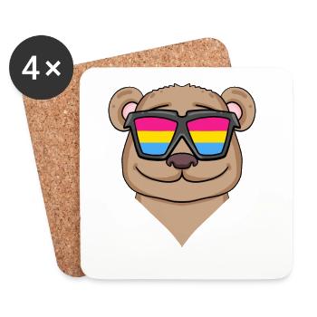 Ours pansexuel - Ours avec lunettes - Dessous de verre (lot de 4) - blanc - Devant