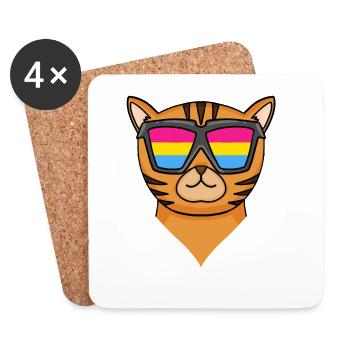 Pansexuell Bengalkatze - Katze mit Brille - Untersetzer (4er-Set) - Weiß - Vorne