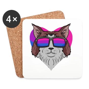 Bisexuell Maine coon Katze - Katze mit Brille - Untersetzer (4er-Set) - Weiß - Vorne
