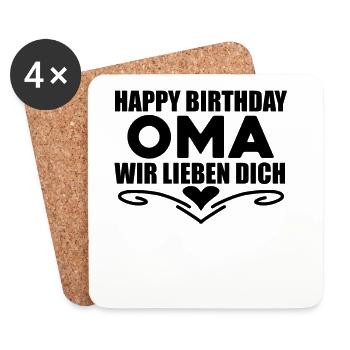 Happy Birthday Oma - Untersetzer (4er-Set) - Weiß - Vorne