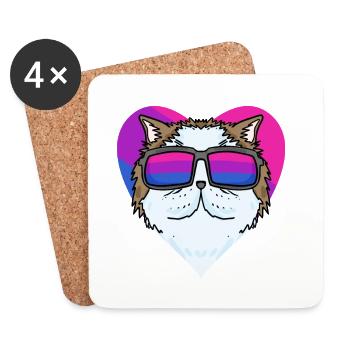 Chat persan bisexuel - Chat avec lunettes - Dessous de verre (lot de 4) - blanc - Devant