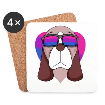 Bisexual Basset Hound Dog - Dog with glasses - Coasters (set of 4) - white - Front