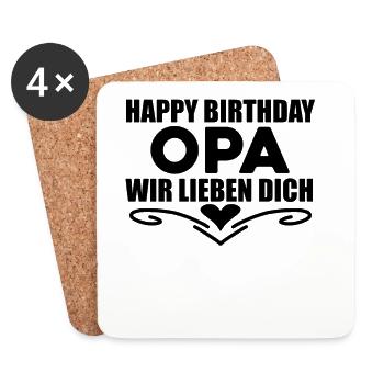 Happy Birthday Opa - Untersetzer (4er-Set) - Weiß - Vorne