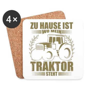 Landwirt Sprüche zu Hause ist wo mein Traktor - Untersetzer (4er-Set) - Weiß - Vorne