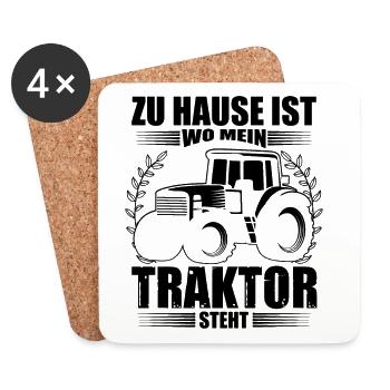 Landwirt Sprüche zu Hause ist wo mein Traktor - Untersetzer (4er-Set) - Weiß - Vorne