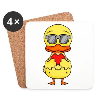Canard avec lunettes de soleil et cœur - Dessous de verre (lot de 4) - blanc - Devant