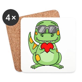 Dinosaures avec lunettes de soleil et cœur - Dessous de verre (lot de 4) - blanc - Devant