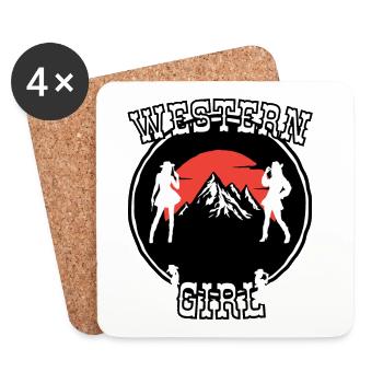 Western Girl Mountain Silhouette - Untersetzer (4er-Set) - Weiß - Vorne